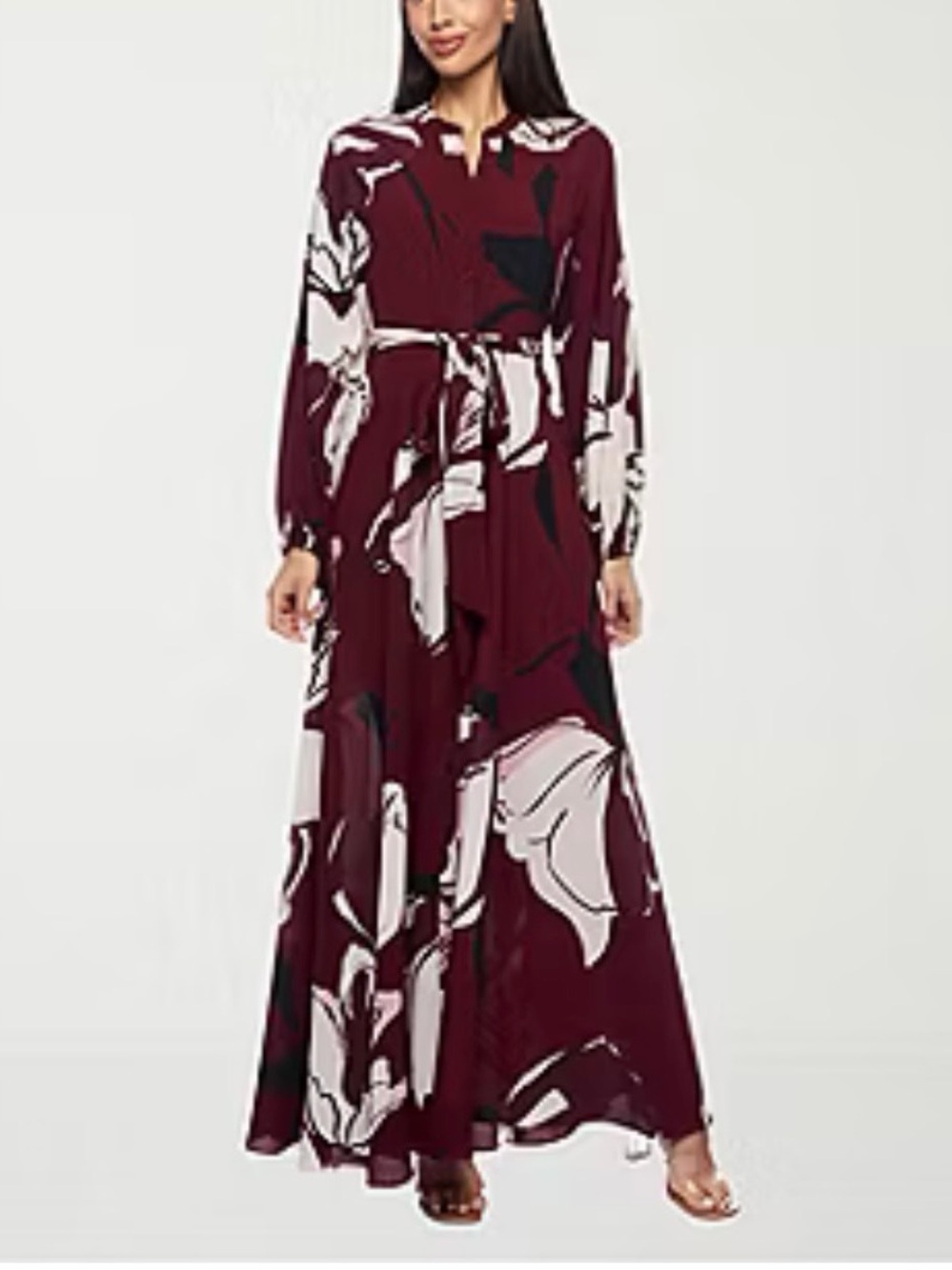 Premier Burgundy Floral Maxi Dress with Tie Waist